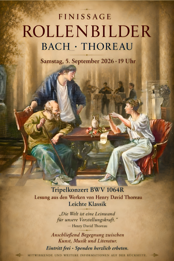 Flyer zum 4. Atelierabend „Rollenbilder – Bach & Thoreau“ mit Informationen