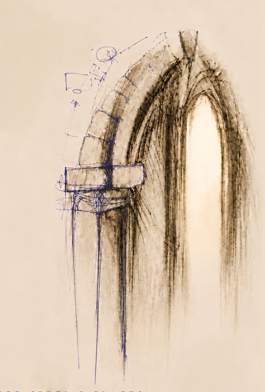 Skizze eines gotischen Torbogens, Illustration für Musik für Räume