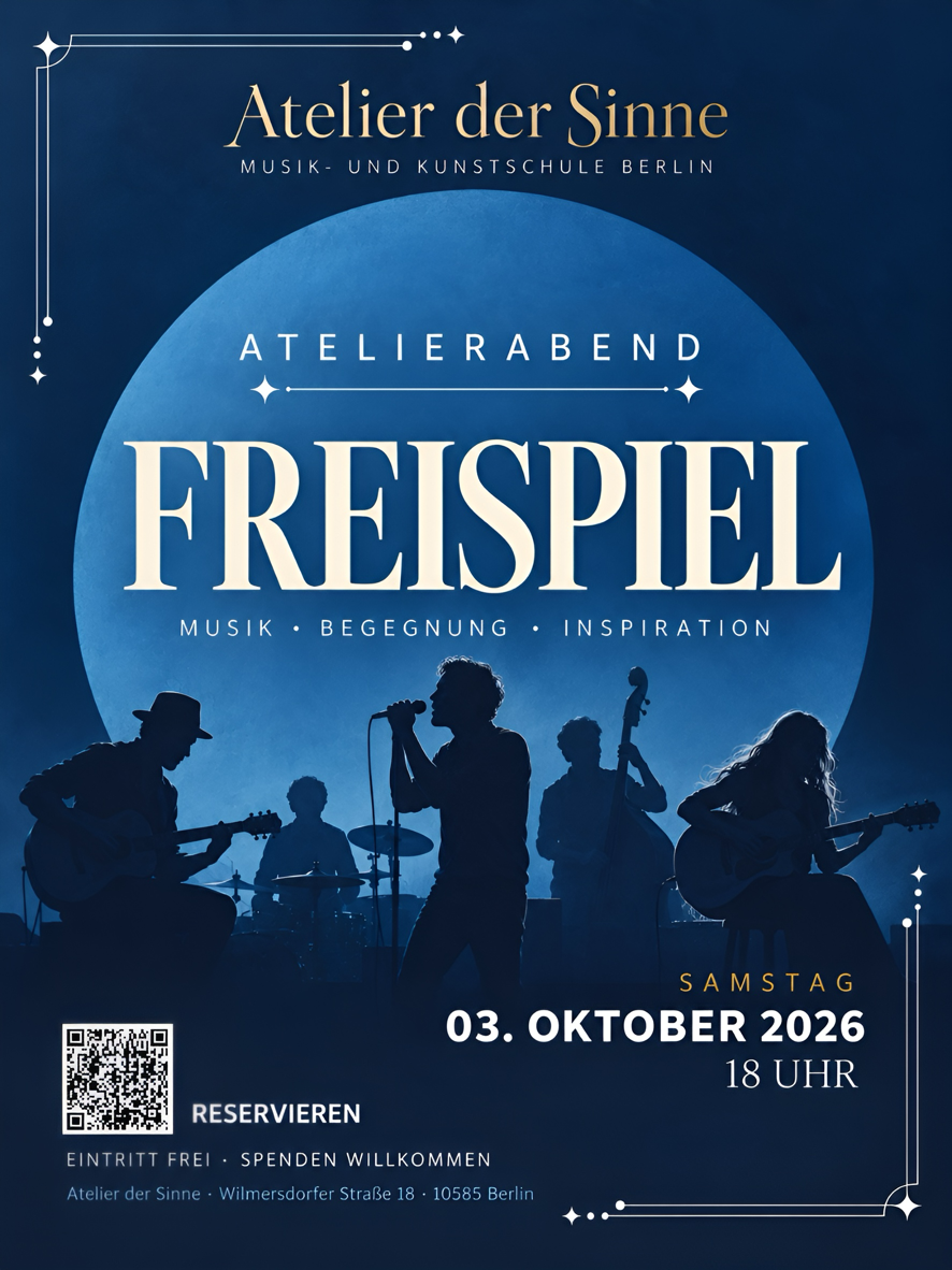 Plakat 5. Atelierabend Freispiel, Atelier der Sinne, 03.10.2026